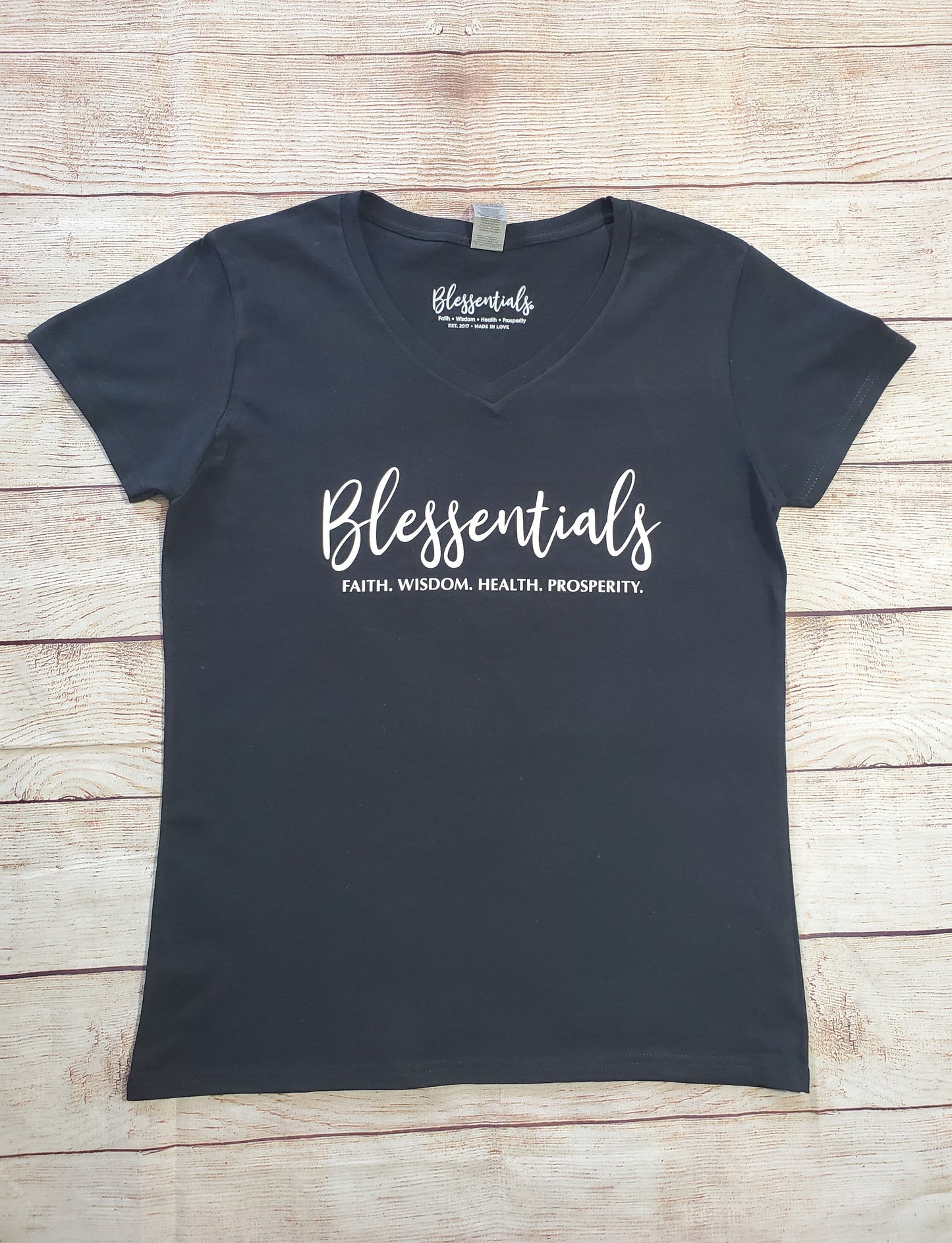 BLESSENTIALS® Women's V-Neck T-Shirt (Black/White)