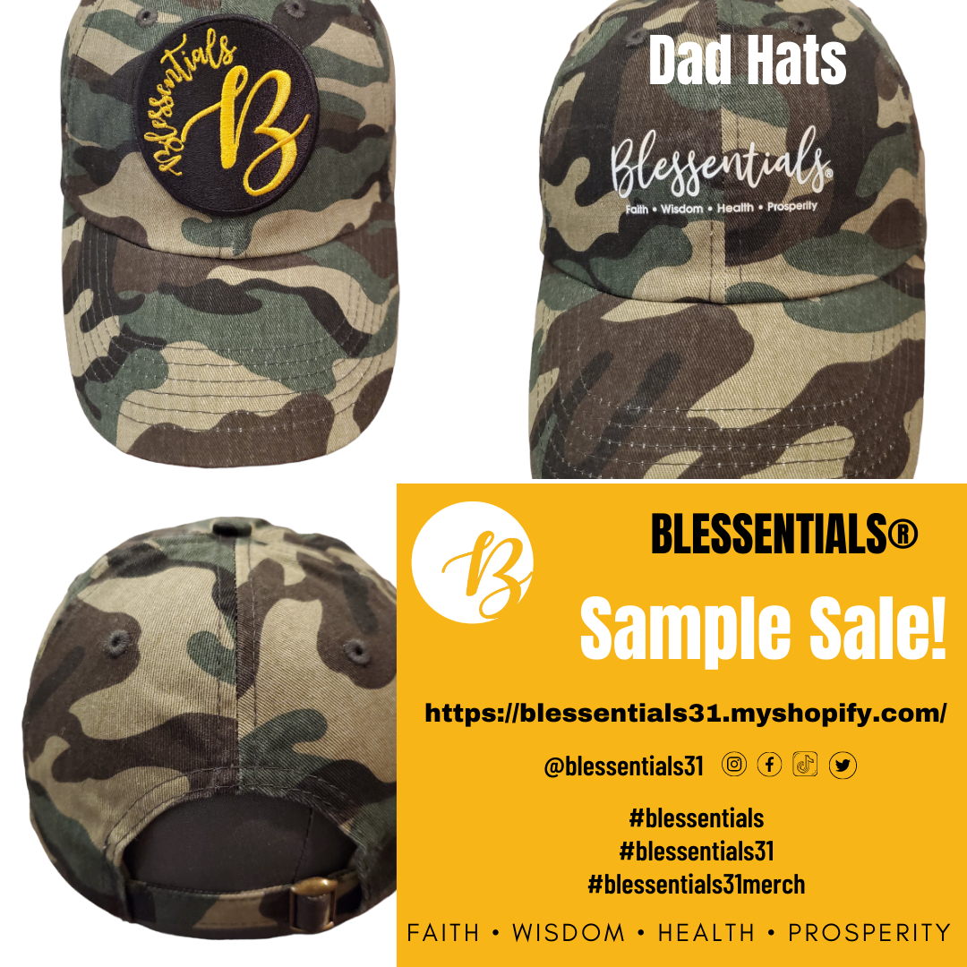 BLESSENTIALS® Classic Dad Cap (Green Camo/Large Black & Gold Patch)