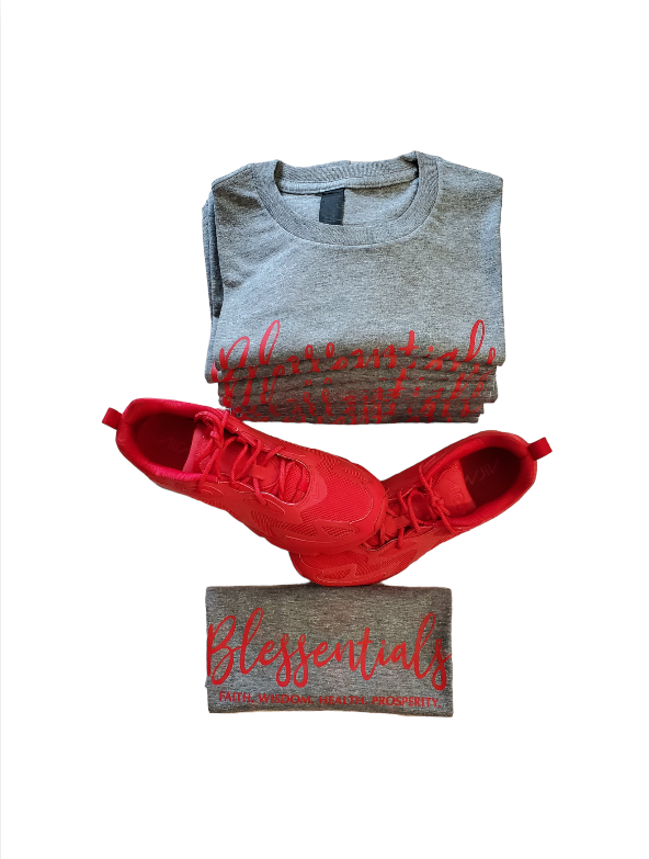 BLESSENTIALS® T-Shirt (Heather Grey/Red)