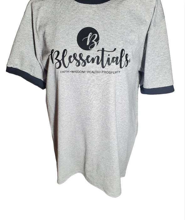BLESSENTIALS® Classic Ringer T-Shirt (Light Heather Grey/Black with Black Trim)