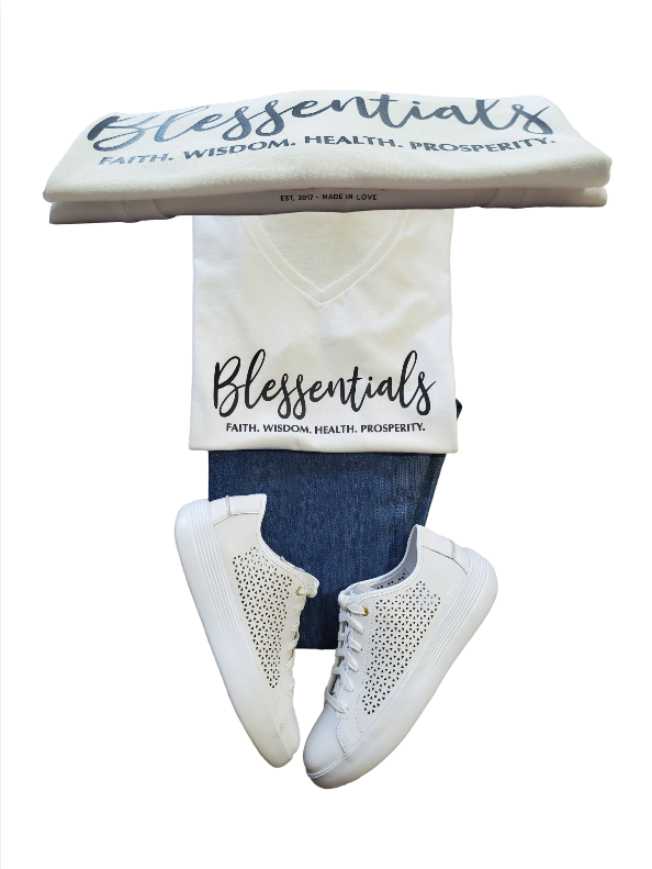 BLESSENTIALS® Women's V-Neck T-Shirt (White/Black)